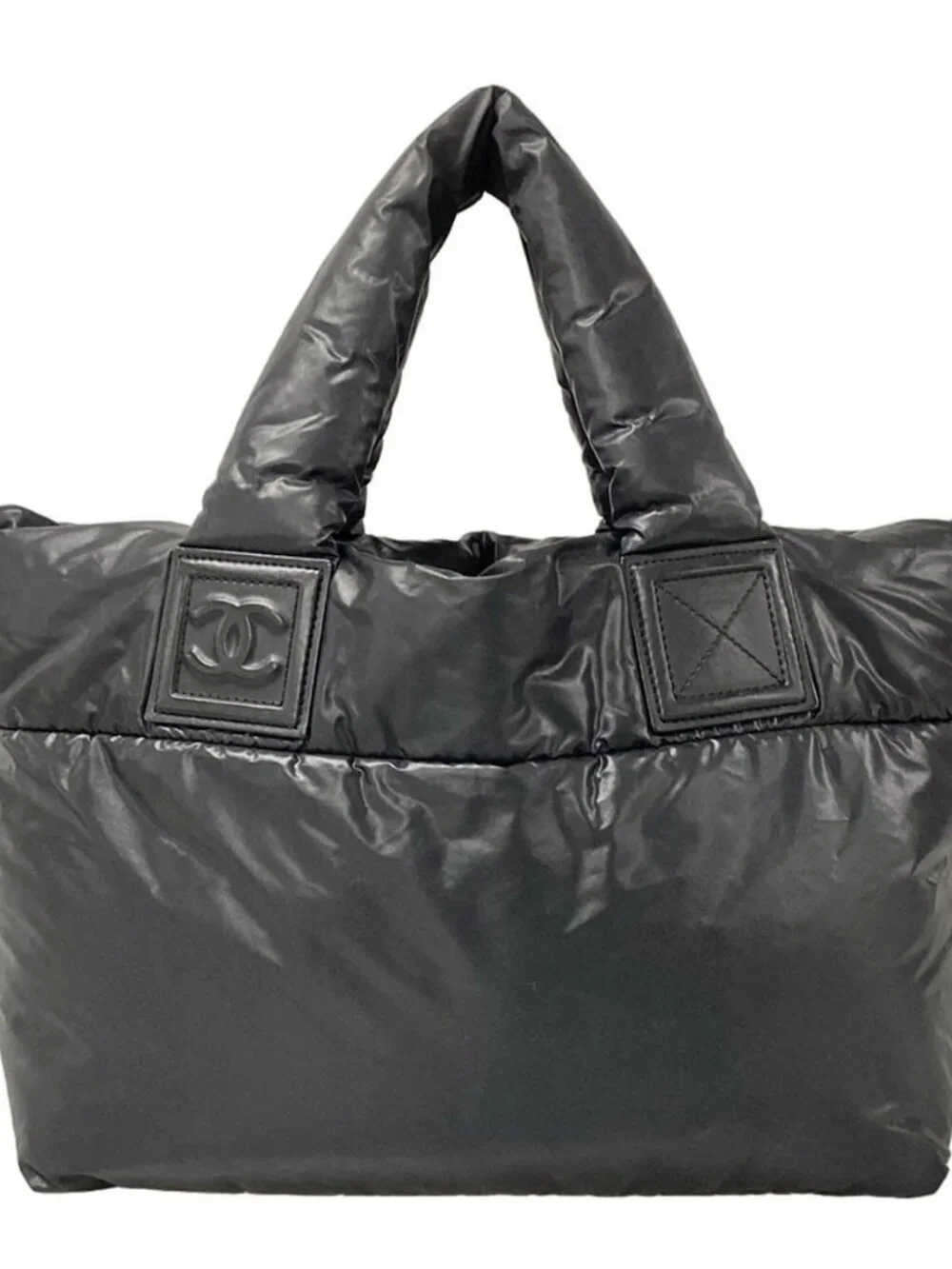 CHANEL Coco Cocoon PM Black Nylon Leather Tote Bag
